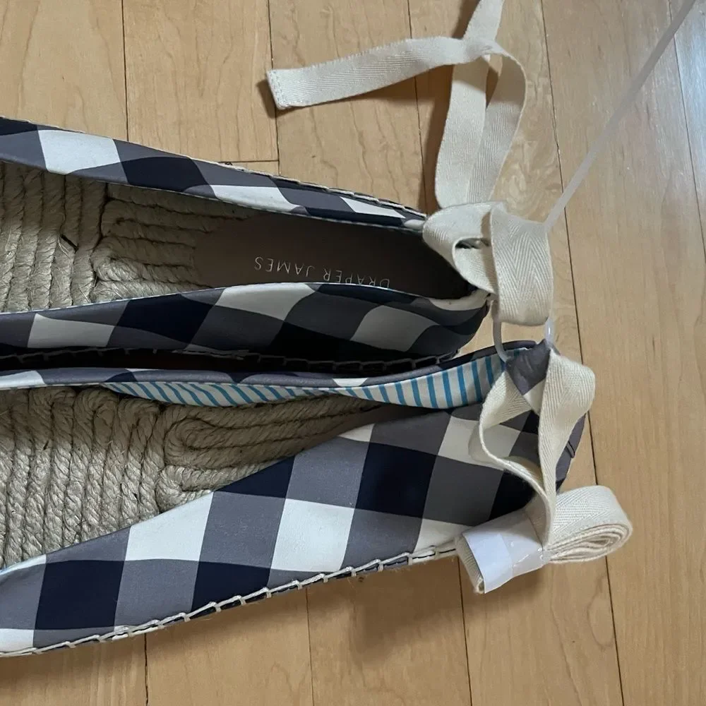 Draper James Georgia Espadrilles in Nassau Navy Gingham 8.5 NWOB
